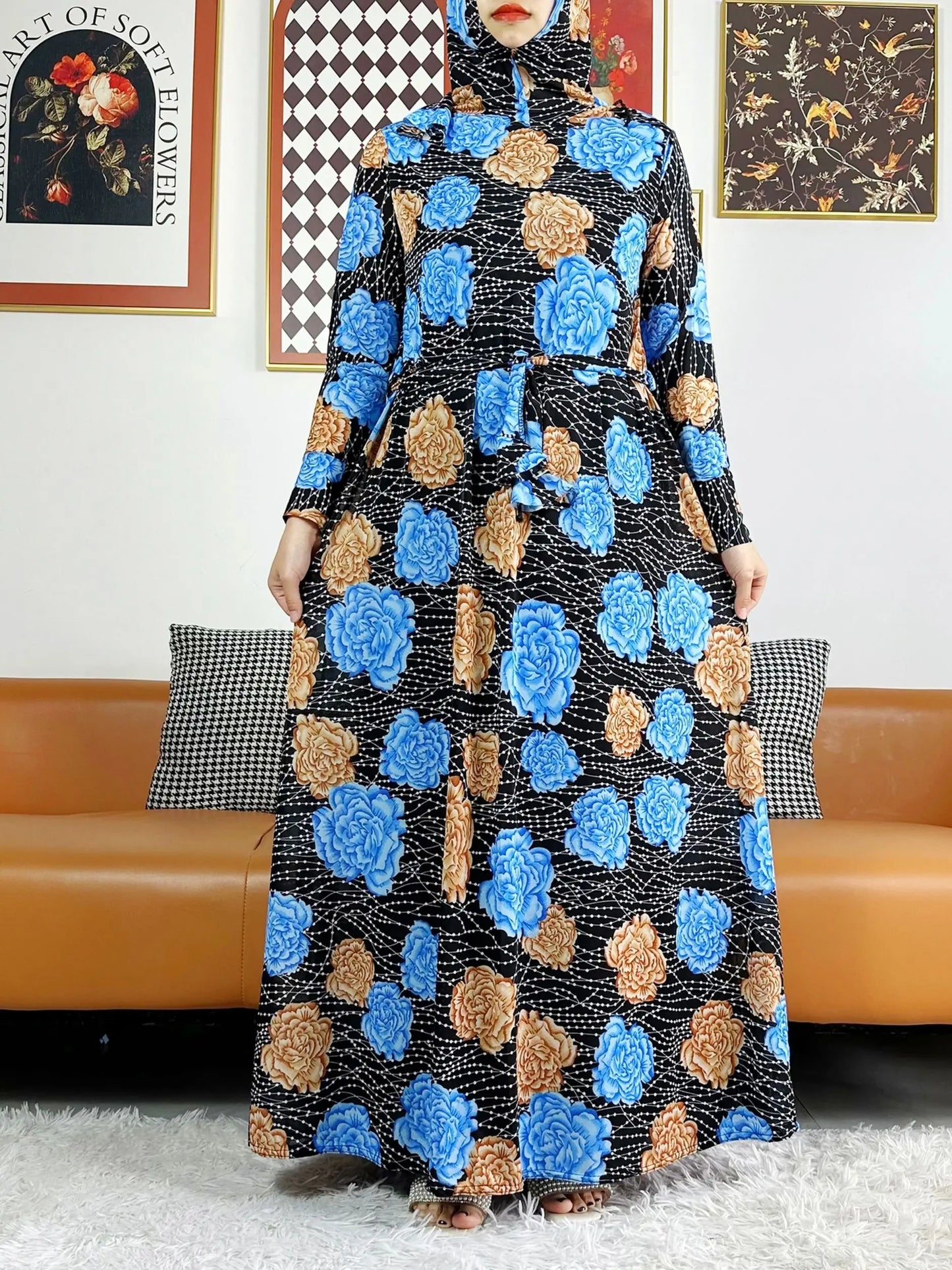 One Piece Set Muslim Young Girls Hooded Hijab Abaya Dress Ramadan Prayer Set Arab Dubai Headscarf Long Robe Islamic Party Gown