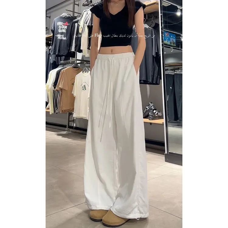 Korean Sle Simple White Straight Leg Pants Women Summer Thin High Waist Wide Leg Loose Feelings Casual Trousers