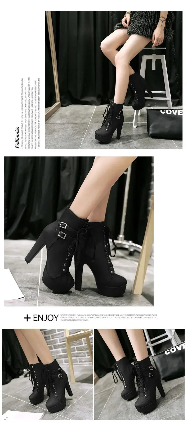 2025 New Women's Pumps Shoes Womens Thick Sole Boots Lace Up Ladies Ankle Boots Comfortable Stiletto Heels Botas Altas Mujer
