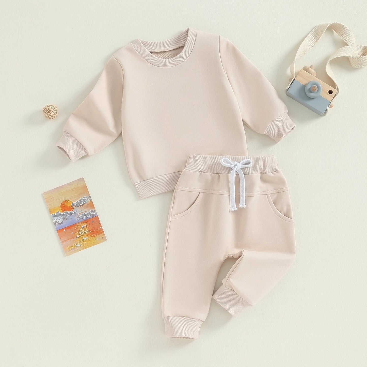 Pudcoco Baby Boy 2 Piece Cute Outfit Solid Color Long Sleeve Sweatshirt and Elastic Pants Set Newborn Infant Fall Clothes 0-3T