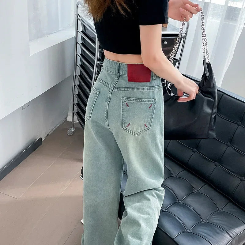 High Waist Loose Fit Short Women's Jeans Straight Leg Wide Leg Denim Pants Summer New Style Embroidery Iceberg Hot Sale Of The S