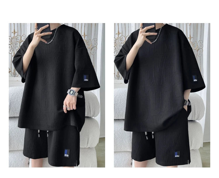 Summer ort Sve T-irt Set Men's Casual Spor Lightweight Five-Quarter Pants Matching Whole Set Youth Faion