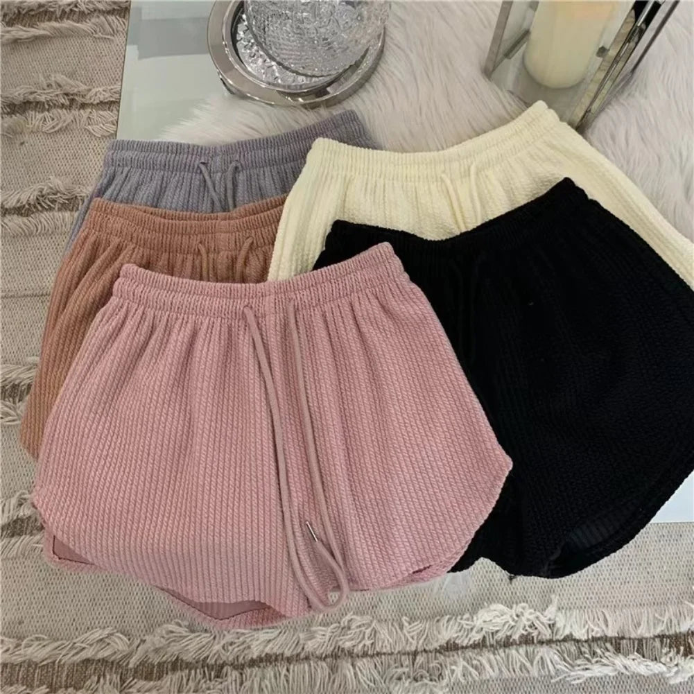 Women's High Waist Shorts Solid Color Fashionable Casual Loose Pocket Lace Up Shorts Girls Soft Cool Female Shorts