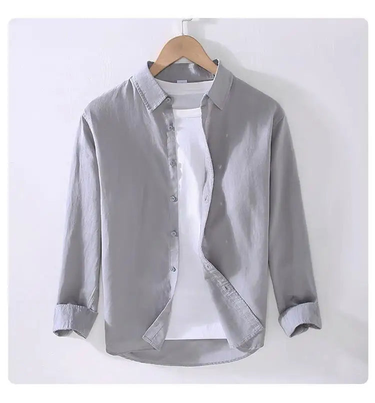 Men's Casual Loose Fit Long Sve Linen irt Thin Cotton Linen Material Summer Faion Inner Wear White Spring Summer Top