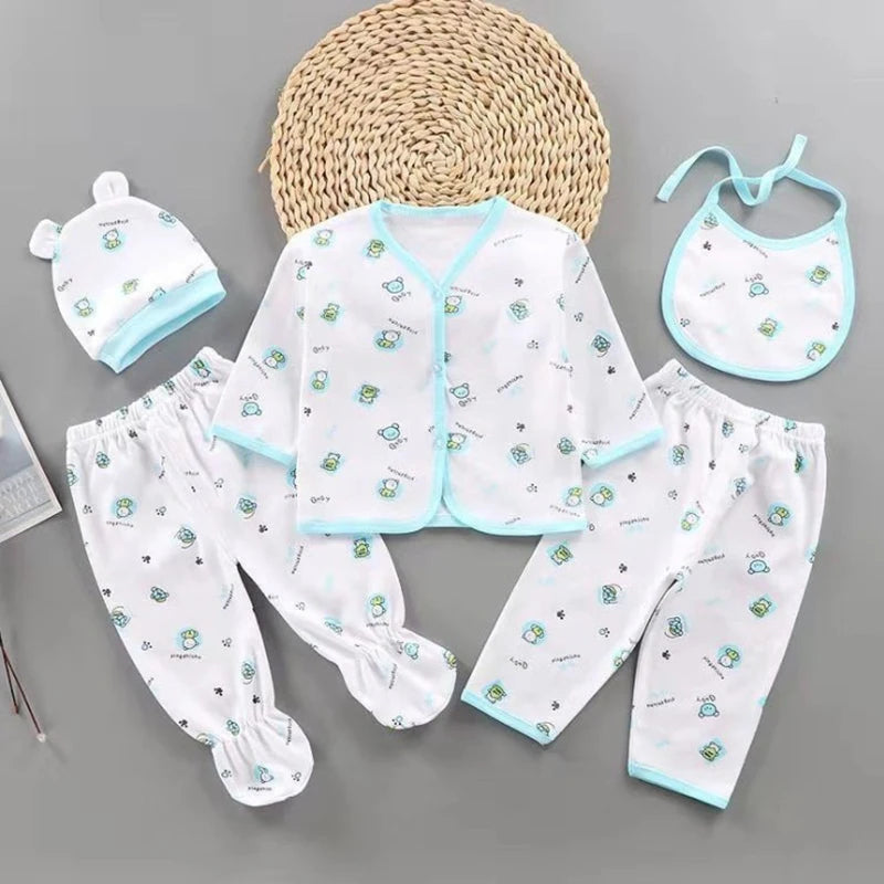 5Pcs/Set Newborn Baby Girl Clothes Set Cotton Soft Underwear Infant Boy Outfit Children Girl Top+2Pant+Bib+Hat Toddler Clothing