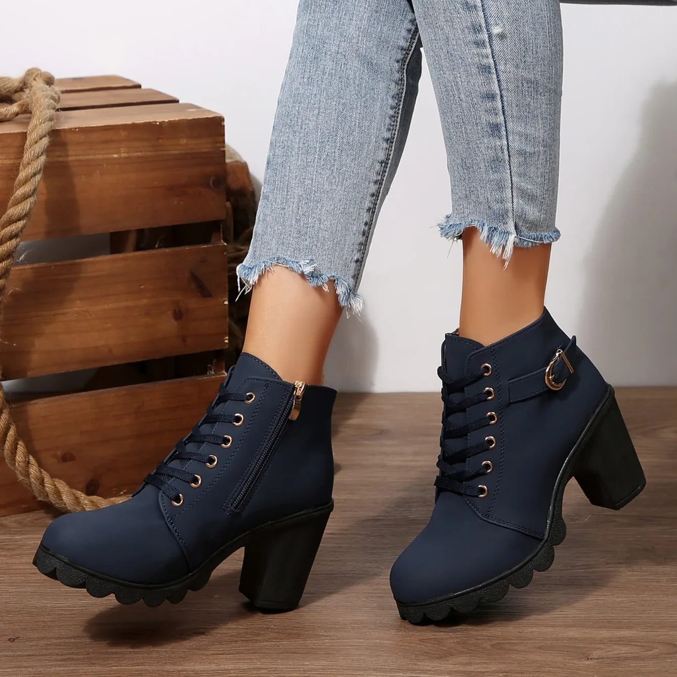 2025 Women High Heel Ankle Boots Autumn Lace Up Comfortable Short Boots Retro Fashion New Trend Lady Shoes Women Botas De Mujer