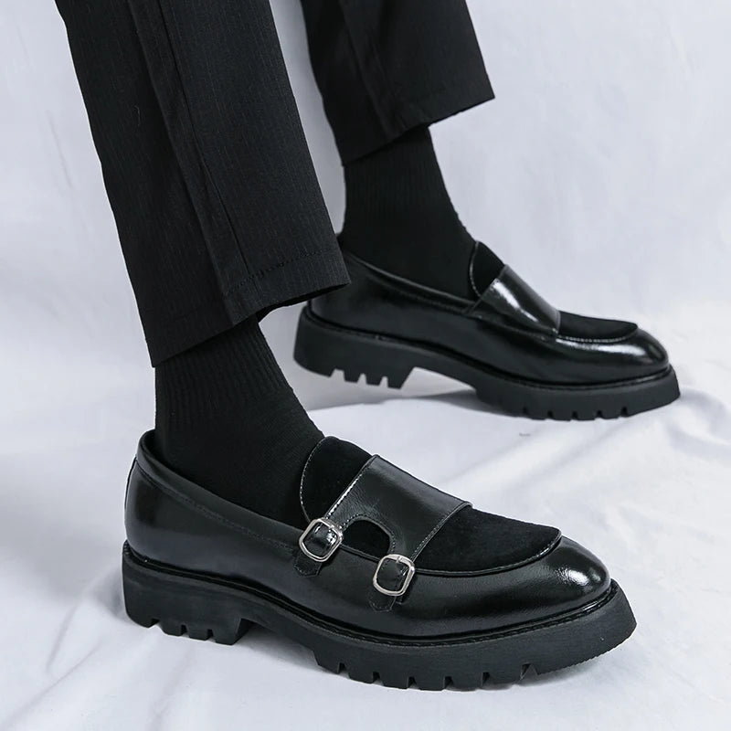 British Men's Shoes Trend Thick Soles High Height Loafers Green Outdoor Commuting Leather Casual Shoes for Men's Lightweight