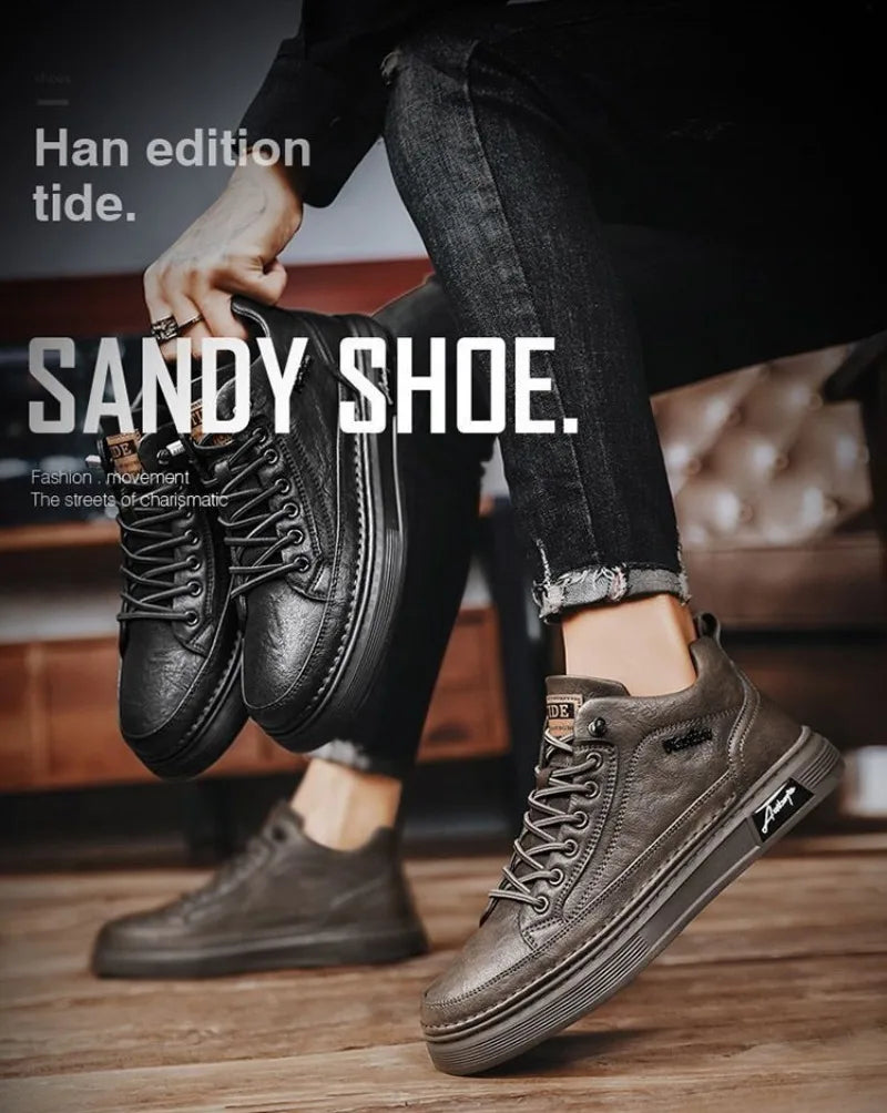 Classic Men Leather Casual Shoes Spring New High Top Platform Shoes Loafers Luxury British Business Style Walking Shoe Masculino