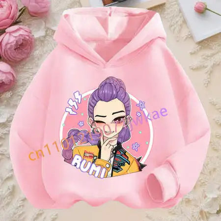 Autumn Tracksuit Hood Sportswear Long Sleeve Pullover Kids Clothing Hot K-pop Demon Hunters Hoodies Girl Thin Hooded Sweatshirt