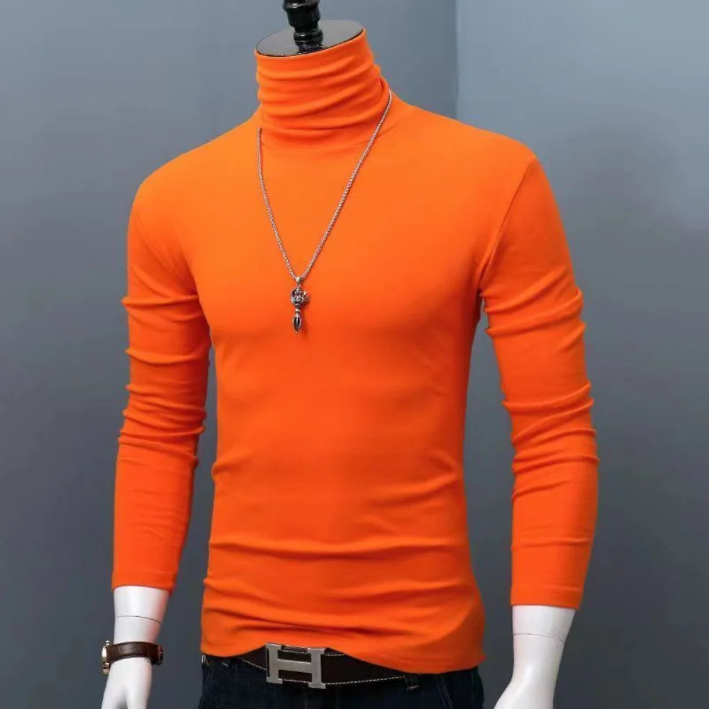 Trendy Casual Turtleneck Men's Modal Winter Sweater turtleneck Cool Blouse Tight Modal T-shirt Youth Solid Color Base Shirt Top