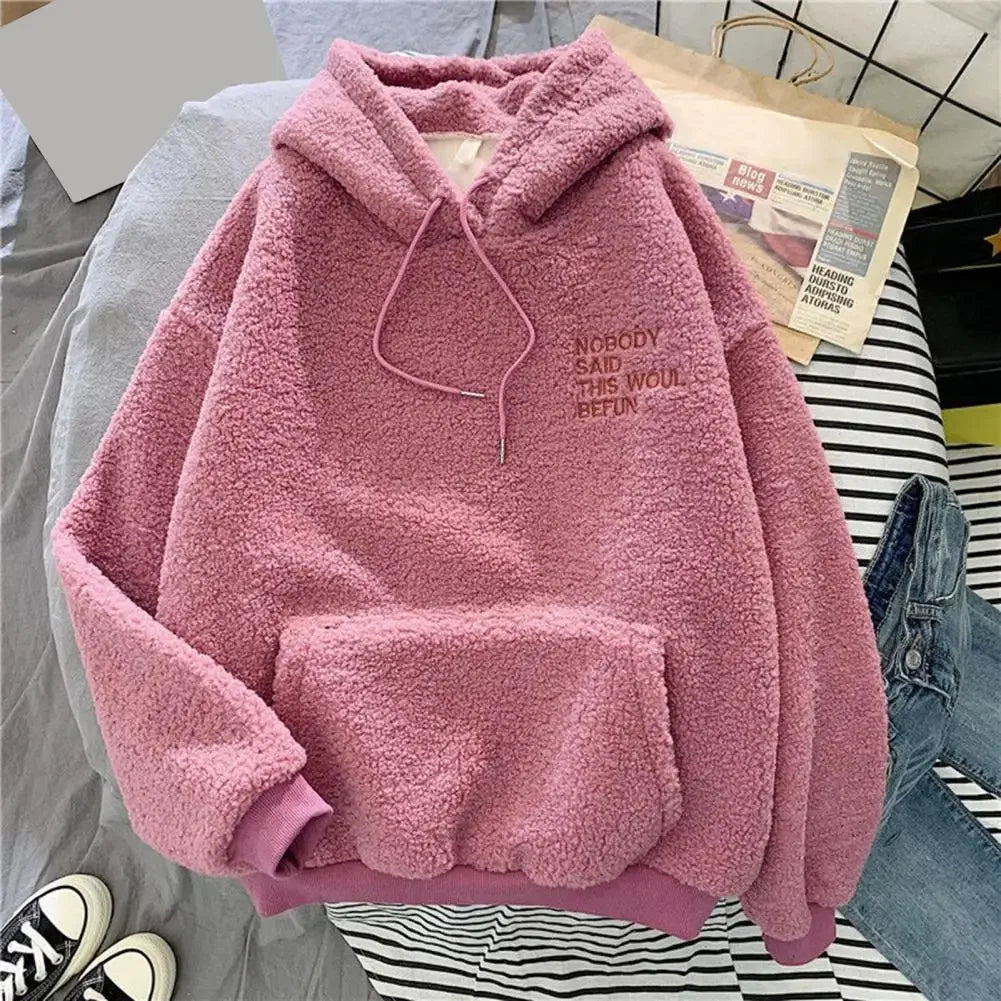 Autumn Winter Coat Pink Sweet Hooded Sorry Print Harajuku Loose Pocket Hoodies Womens Fleece Flannel Pullover Female Sweatshirt