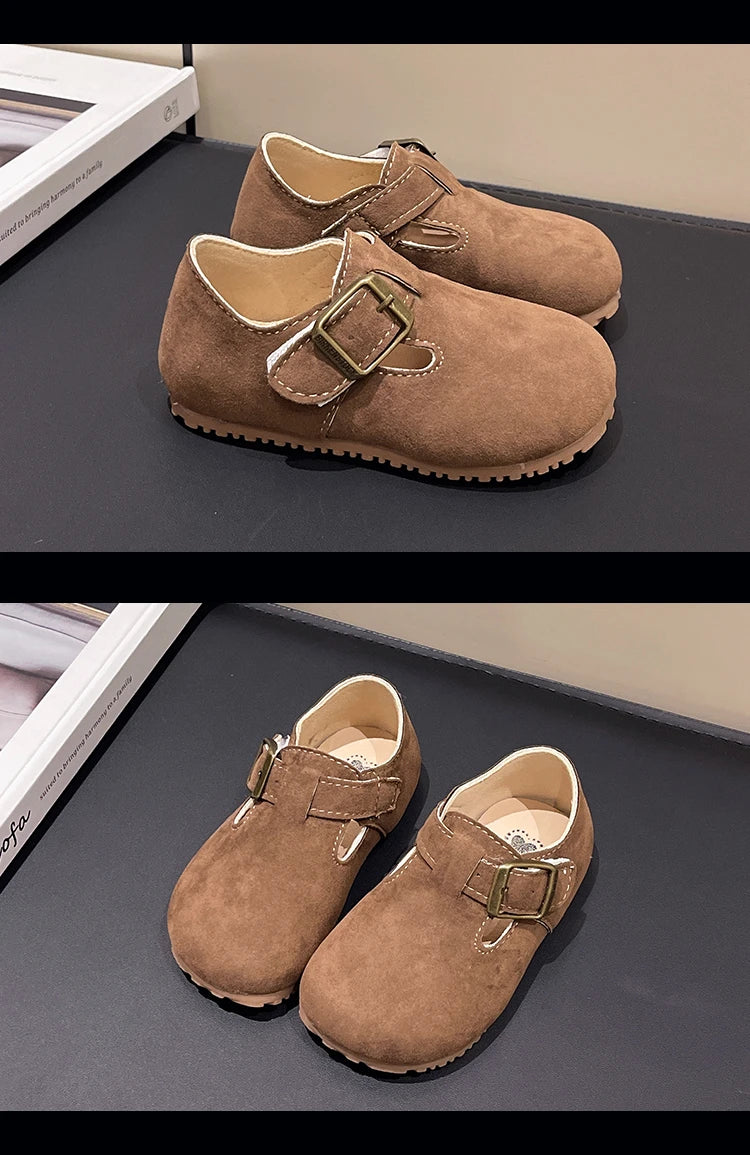 Kids Casual Shoes for Boys Girls 2025 Autumn Toddler Suede Leather Walking Flats Non-slip Versatile Chic Comfort Barefoot Shoes