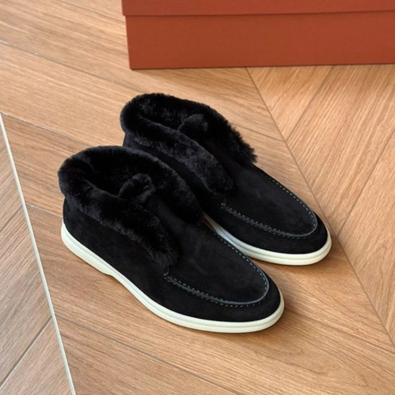 Boots Women Ankle Fur boots Fashion Women  Leather loafers flat 2025 High Quality Winter boots Comfortable Wool Snow