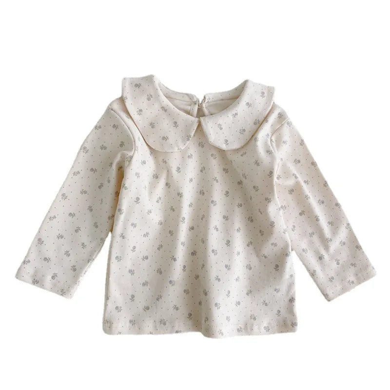 2025 Autumn New Baby Long Sleeve Cotton T Shirts Infant Plaid Floral Cute Girls Tops Kids Versatile Casual Lapel Bottoming Shirt
