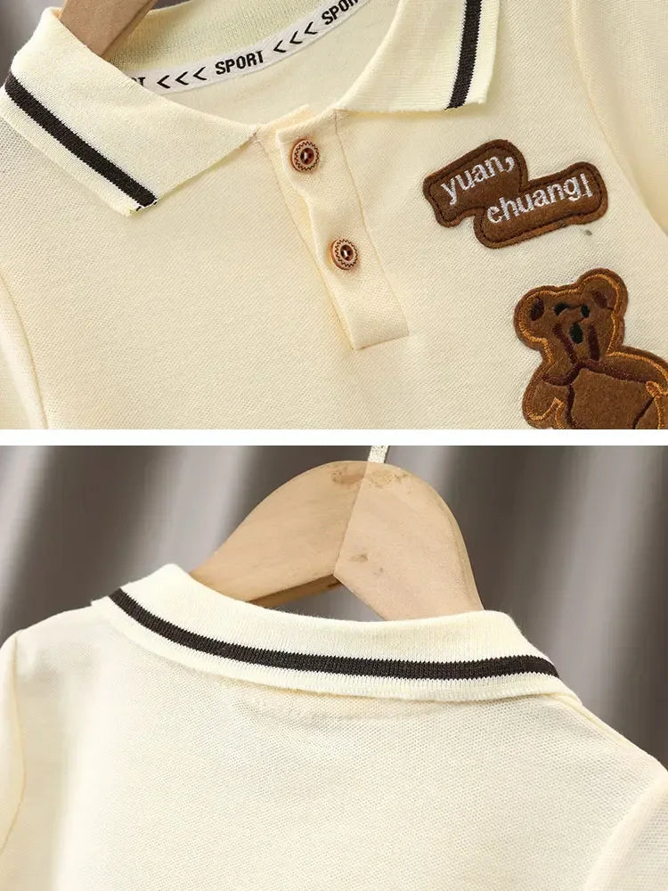 2024 Summer Baby Boy Clothing Sets Fashion Bear Embroidery Short Sleeve T-shirt+Shorts Children 2Pcs Suit Girl Kids Sports Set