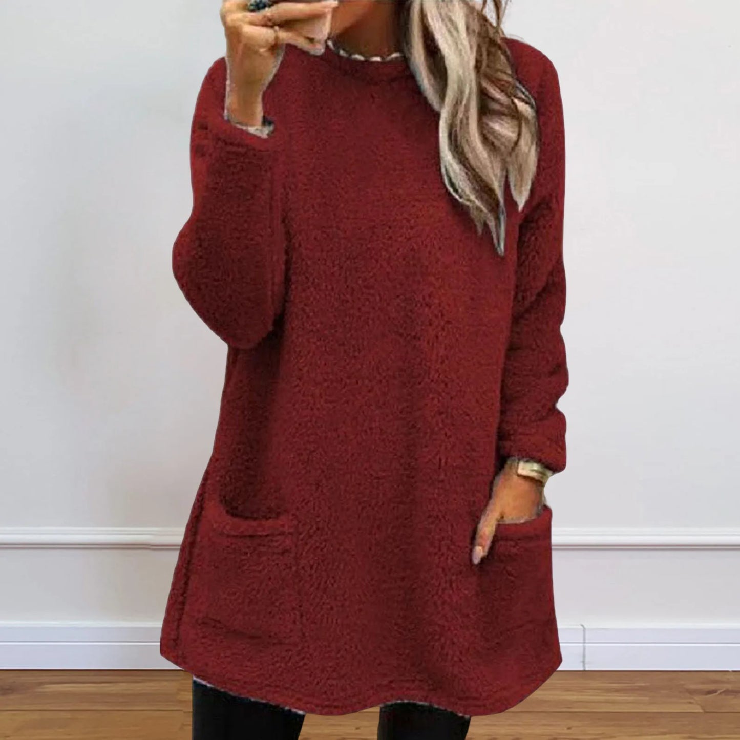 Autumn Winter Casual Women Solid Color Crew Neck Long Sleeve Sweatshirt Pullover