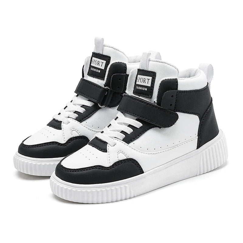 New High Top Childrens Boy Sneakers Outdoor Running Basketball Kids Sports Shoes Non-slip Luxury Pu Leather Boys Sports Shoes