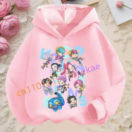 Autumn Tracksuit Hood Sportswear Long Sleeve Pullover Kids Clothing Hot K-pop Demon Hunters Hoodies Girl Thin Hooded Sweatshirt