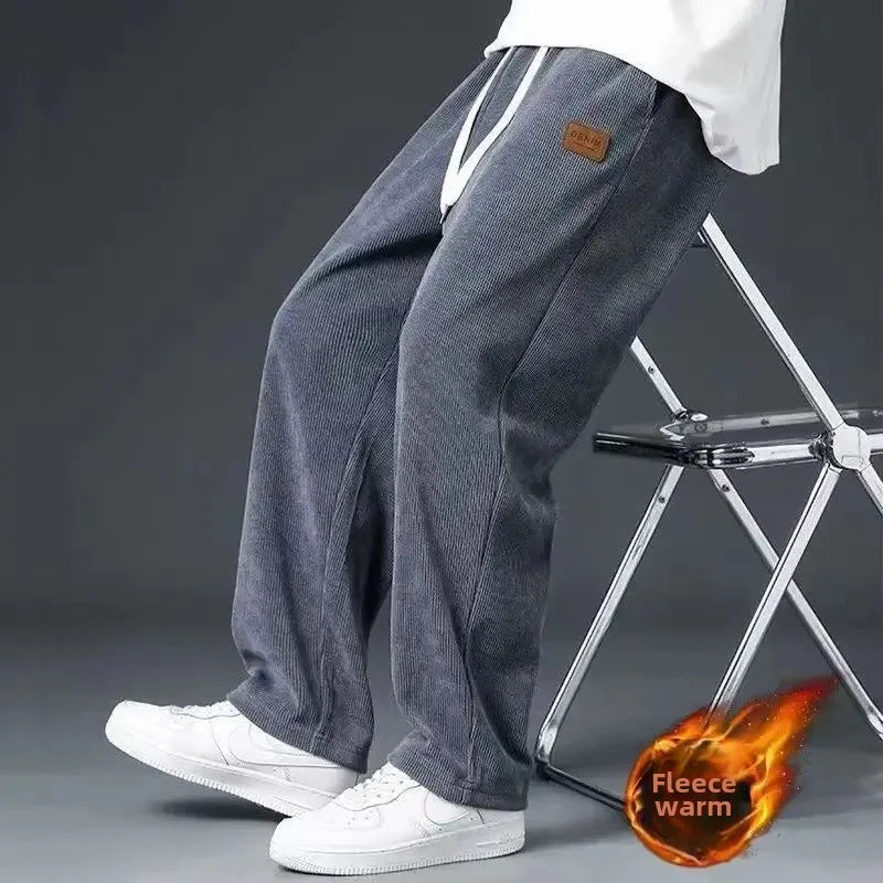 Trendy Corduroy Men's Pants Casual Fleece-Lined Loose-Fit Straight-Legged Sweatpants Autumn Winter High-Quality Foreign Trade