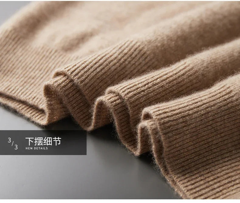 Men's One-piece ready-to-wear Hoodie 100% Merino Wool Knitted Sweatshirt Autumn Winter Casual Large Top Long Sleeved