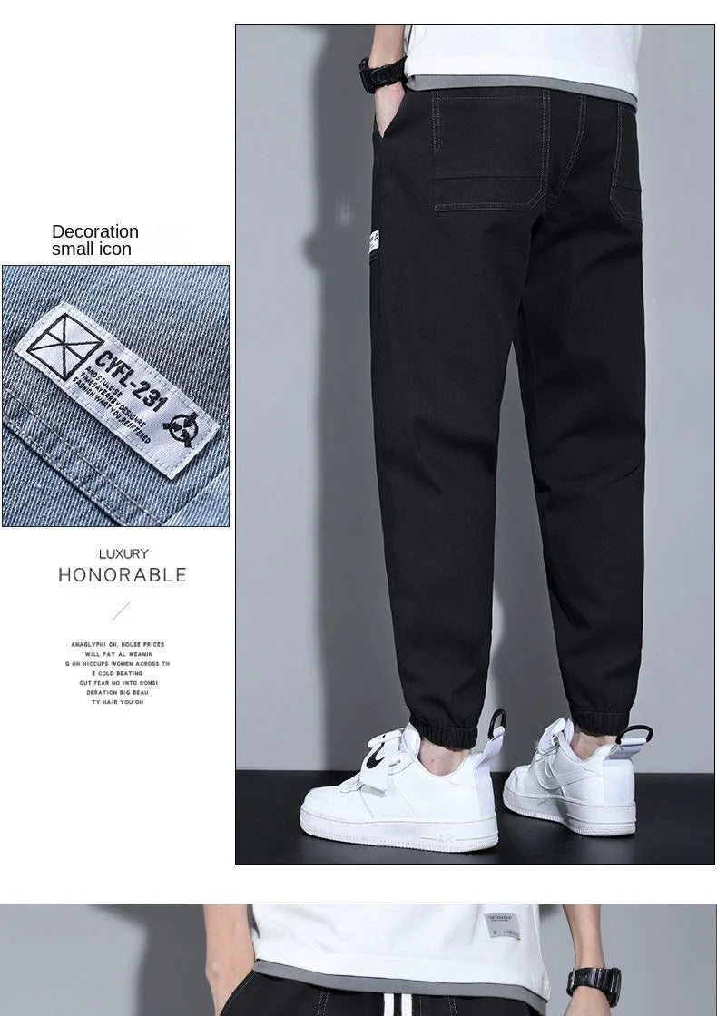 Men's Jeans Korean Fashion Loose Spring Autumn 2022 New Style Tied Leg Track Men's Casual Workwear Harem Streetwear Pants Men