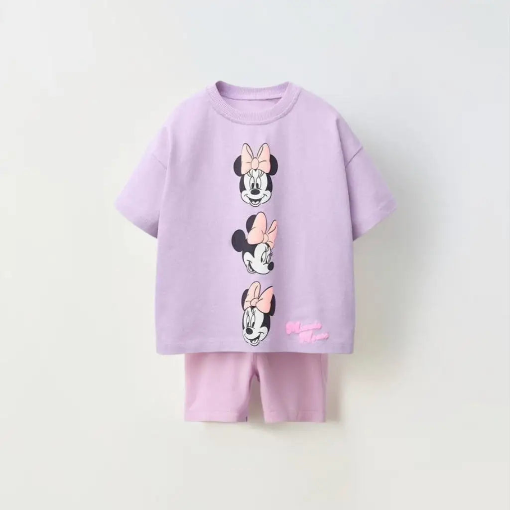 Girls Clothing Minnie T-shirt Solid Color Shorts 2pcs Cartoon Tees Leggings Casual Fashion Wear Short-sleeved Tracksuits For Kid