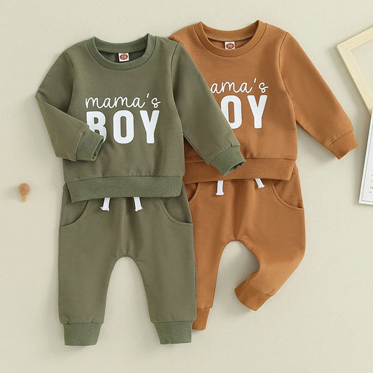 Pudcoco Baby Boys Outfits Newborn Letter Print Round Neck Long Sleeve Sweatshirt and Drawstring Pants Set Infant Pants Suits