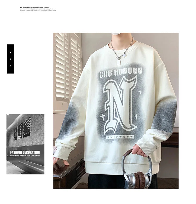 Trendy Men's Hoodie Fashionable Round-Neck Loose Casual Sweatshirt for Spring and Autumn Comfortable Youthful and Dynamic Top