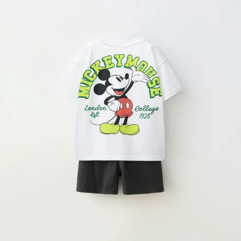 Mickey 2piece Set For Children's Clothes 2026 New Summer Clothing Disney Cartoon T-shirt + Shorts Kids Casual Suit Tracksuits