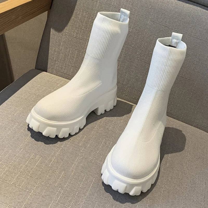 Women Boots Autumn Winter Boots Slip on Knitted Socks Shoes Women 2022 Platform Boots with Heels Botas De Mujer Female Botines
