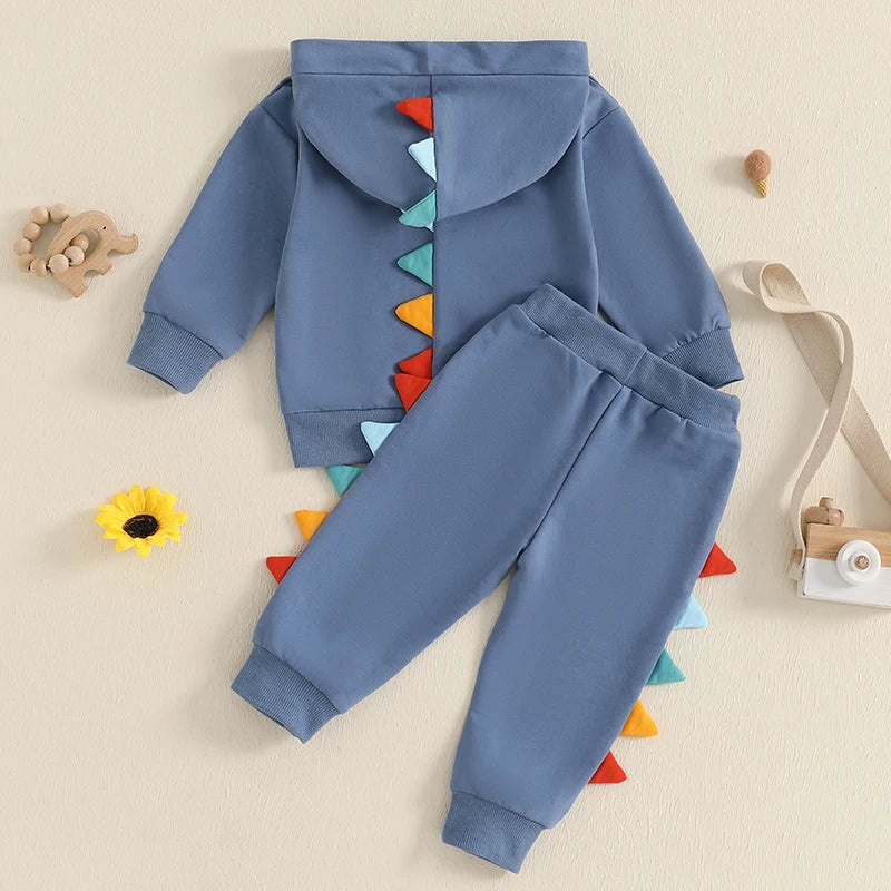 Baby Boy 2Pcs Fall Outfits Long Sleeve Dinosaur Print Pocket Hoodie Pants Set Toddler Clothes