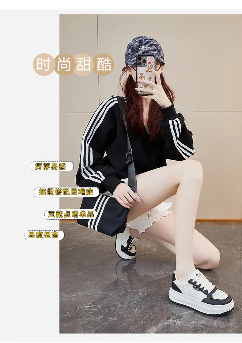 Women's White Shoes2025Autumn New Thick-Soled Platform Shoes Leather Surface All-Season Casual Sports Shoes for Women