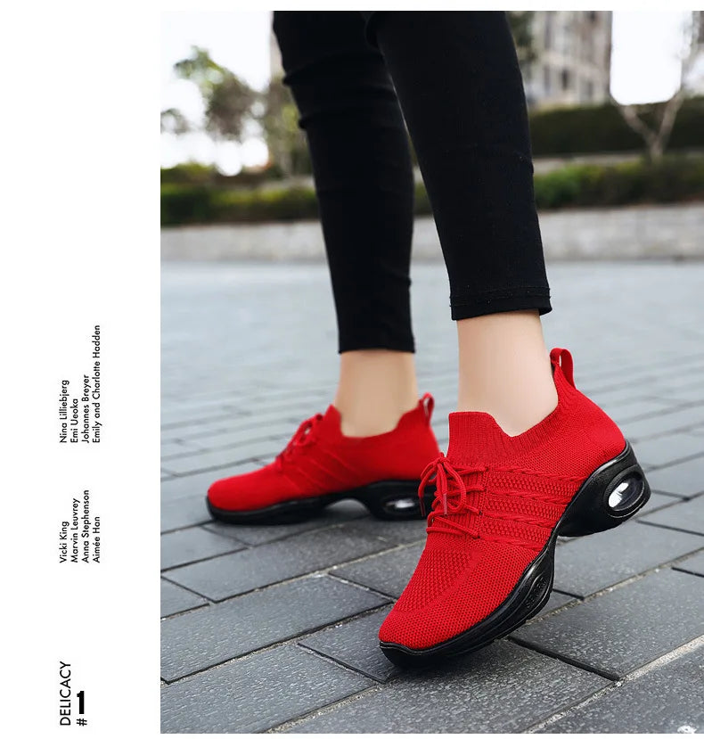 Dance Shoes for Women Stylish Dance Sneakers with Thick Soles Lightweight Fashion Walking Shoes Height Increasing Lady Flats