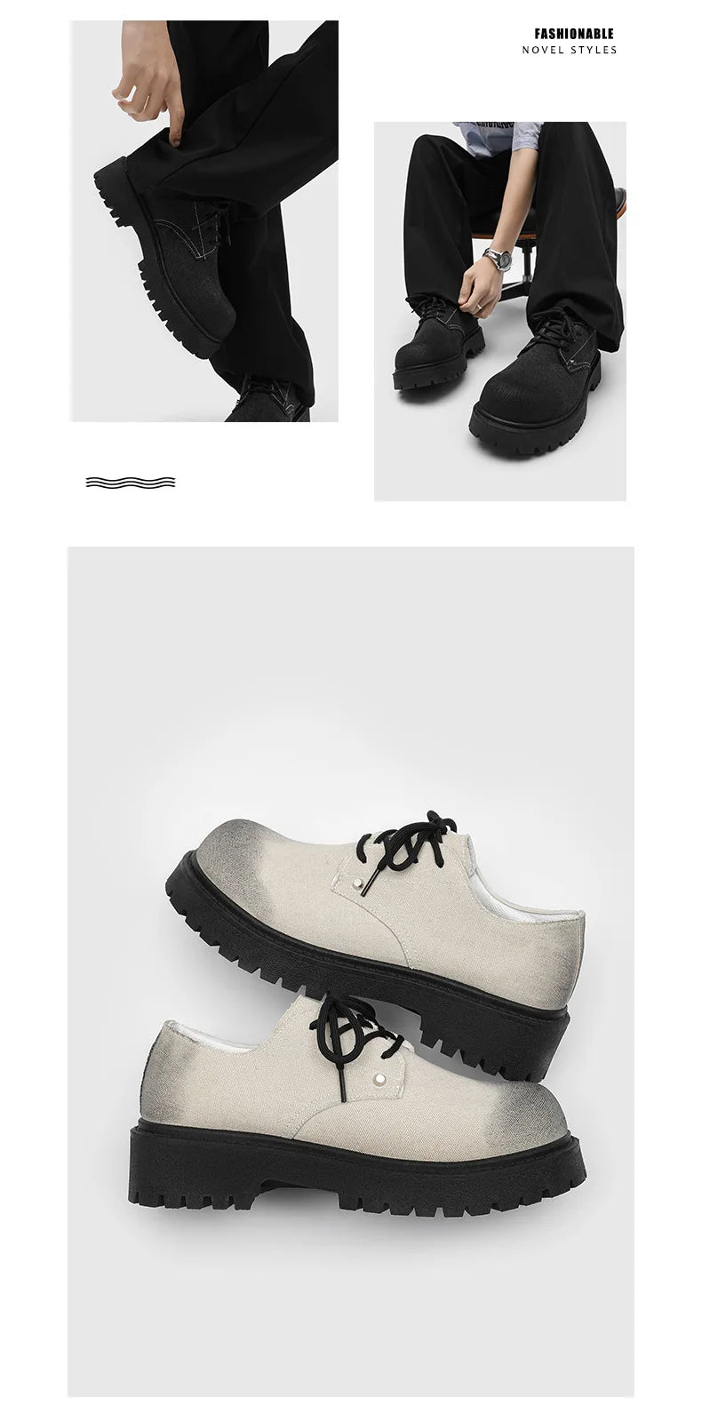 New Mens Derby Shoes British-Style Big Round-Toe Chunky Platform Sneakers Original Breathable Casual Shoes for Streetwear &Daily