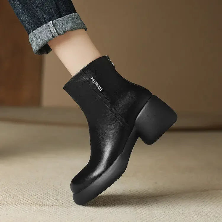 Booties Round Toe Women's Ankle Boots Fashion 2025 Very High Heels Heeled Female Short Shoes Chic and Elegant Boot Footwear Pu