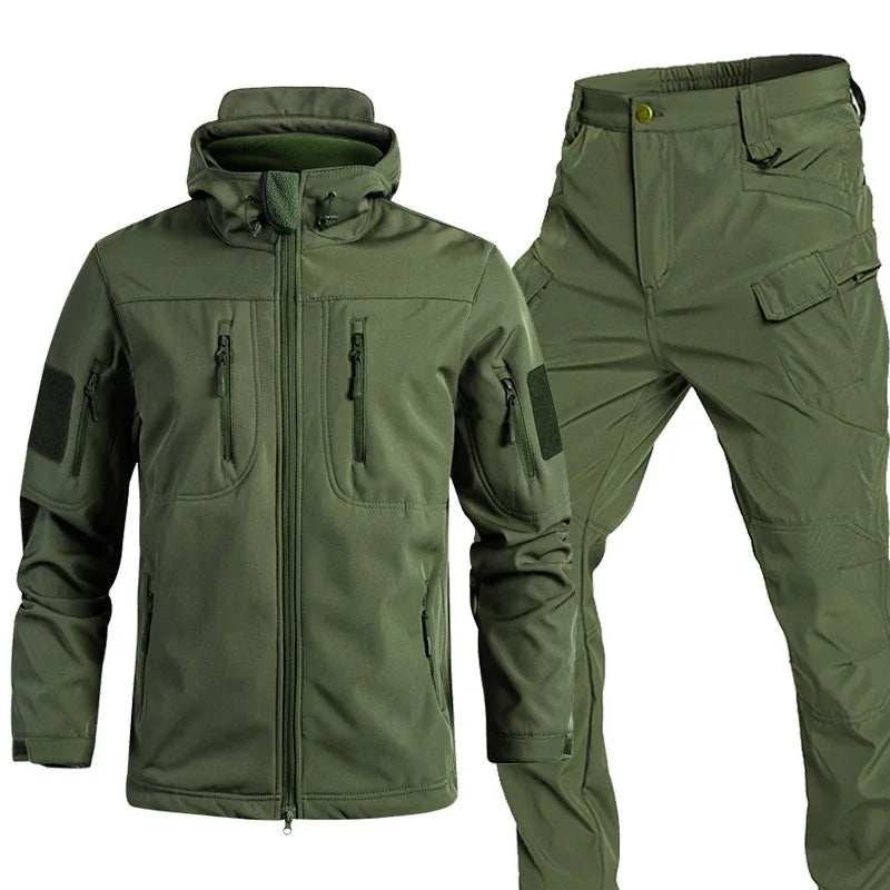Men's Sets Jackets Winter Pants Water Resistant Coats Fleece Lined Hooded Snowboard Softshell Tactical Pants with Multi-Pockets