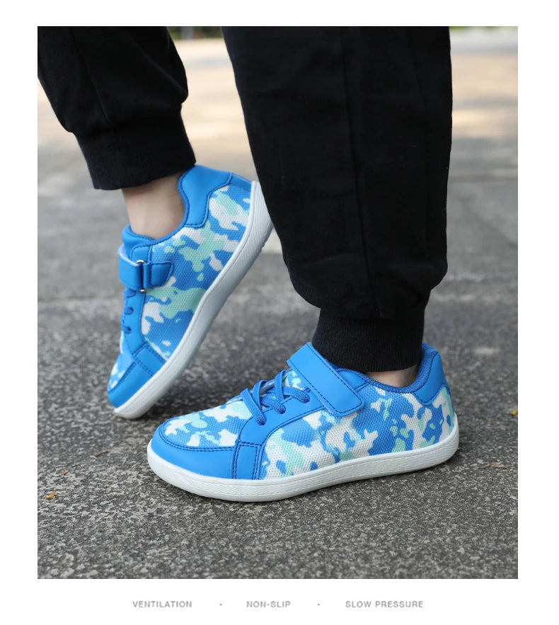 New Kids Wide Toe Barefoot Shoes Little/Big/Kid Hook Loop Minimalist Sneakers Artificial Leather Mesh Lightweight Shoes