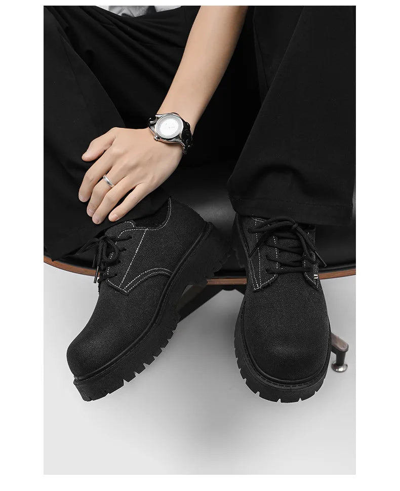 New Mens Derby Shoes British-Style Big Round-Toe Chunky Platform Sneakers Original Breathable Casual Shoes for Streetwear &Daily