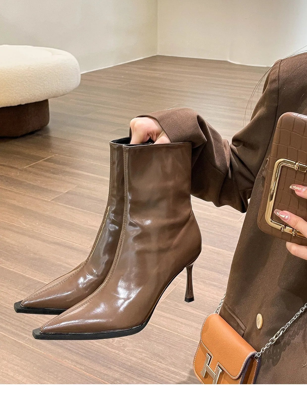 Women's Boots Autumn Boots-Women Winter Footwear Shoes Zipper Luxury Designer 2024 Ankle High Heel Leather Rubber Fashion