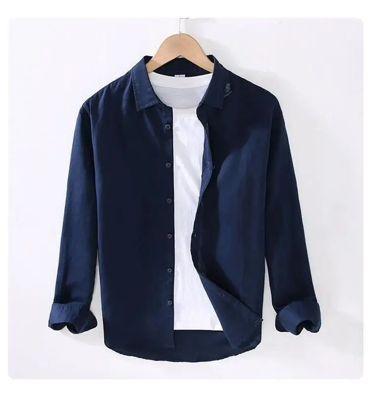 Men's Casual Loose Fit Long Sve Linen irt Thin Cotton Linen Material Summer Faion Inner Wear White Spring Summer Top