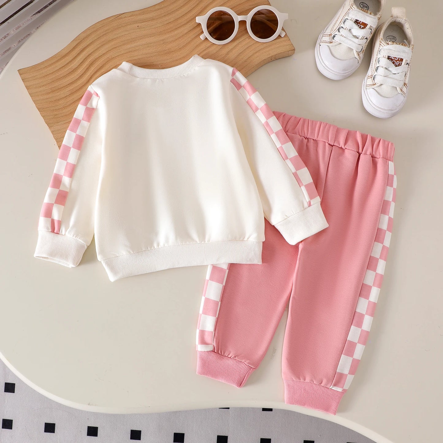 2pcs  Autumn and winter new style for boys, girls and babies 0-3 years old, comfortable and fashionable plaid hoodie set