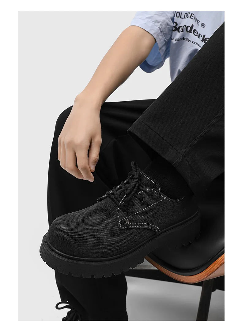 New Mens Derby Shoes British-Style Big Round-Toe Chunky Platform Sneakers Original Breathable Casual Shoes for Streetwear &Daily