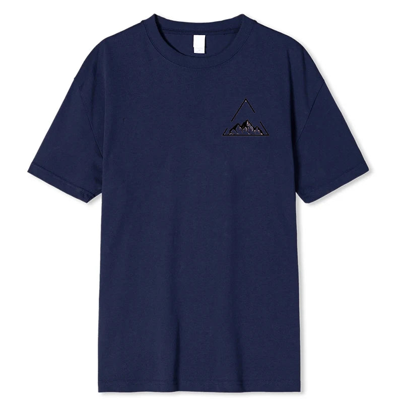 New Geometric Mountain Print Short Sleeve T-Shirt For Summer Men Casual Fashion Unisex Short Sleeve Trend Streetwear Clothing