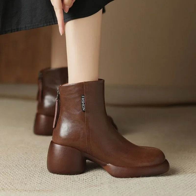 Booties Round Toe Women's Ankle Boots Fashion 2025 Very High Heels Heeled Female Short Shoes Chic and Elegant Boot Footwear Pu
