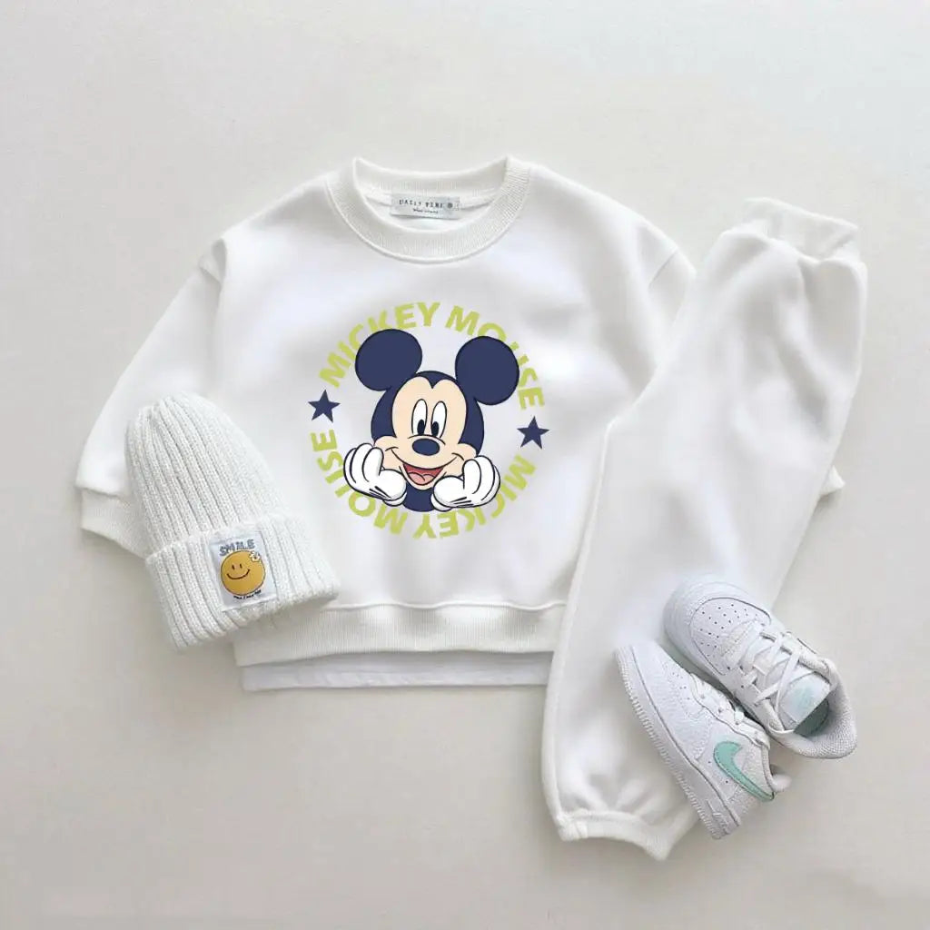 Disney Girls Cartoon Hoodies+Pants 2Piece Set Outer Wear New Design Sweatshirts Simple Pants Tracksuits Boys Child Costume