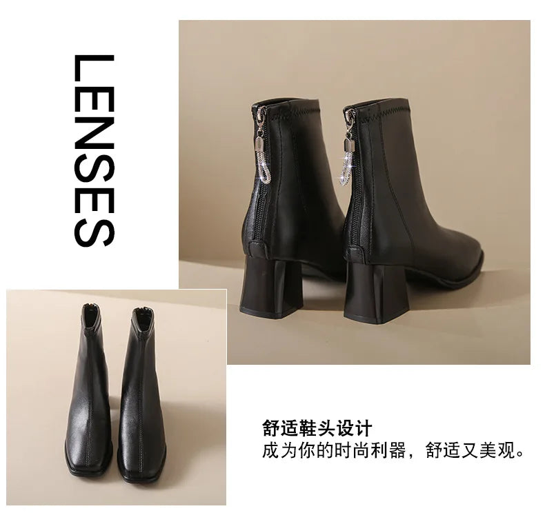 Platform Boot Shoes for Women Modern Western Black Femme Botas Punk Goth Female Winter High Heeled Shoes Round Toe Heels Botines
