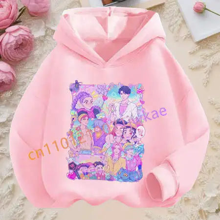 Autumn Tracksuit Hood Sportswear Long Sleeve Pullover Kids Clothing Hot K-pop Demon Hunters Hoodies Girl Thin Hooded Sweatshirt