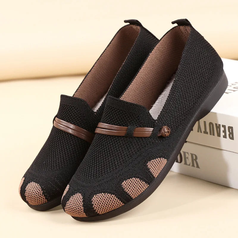 Women's shoes 2025 spring/summer new style shallow mouth flat bottom mother's shoes breathable mesh shoes comfortable loafers