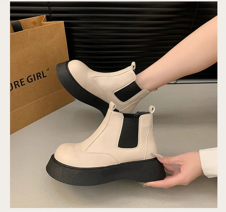 Fall New Style Thick-soled Women's Fashionable Boots, Retro Big-head Short Boots, Anti-slip and Wear-resistant Outdoor Boots