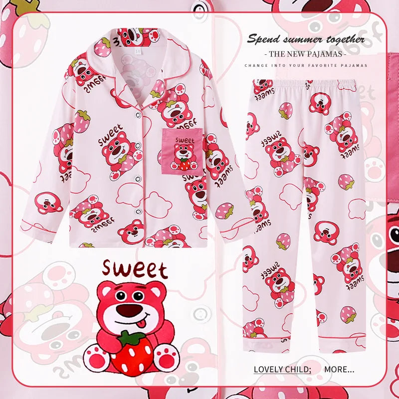 New Children's Capybara Pajamas Set for Spring Autumn Lapel Long Sleeves Girls Boys Loungewear Set For Older Kids Clothes Set